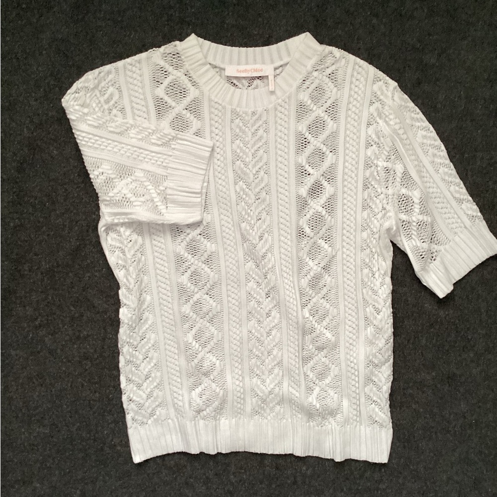 SeeByChloe White Sheer Knit Top, Size L